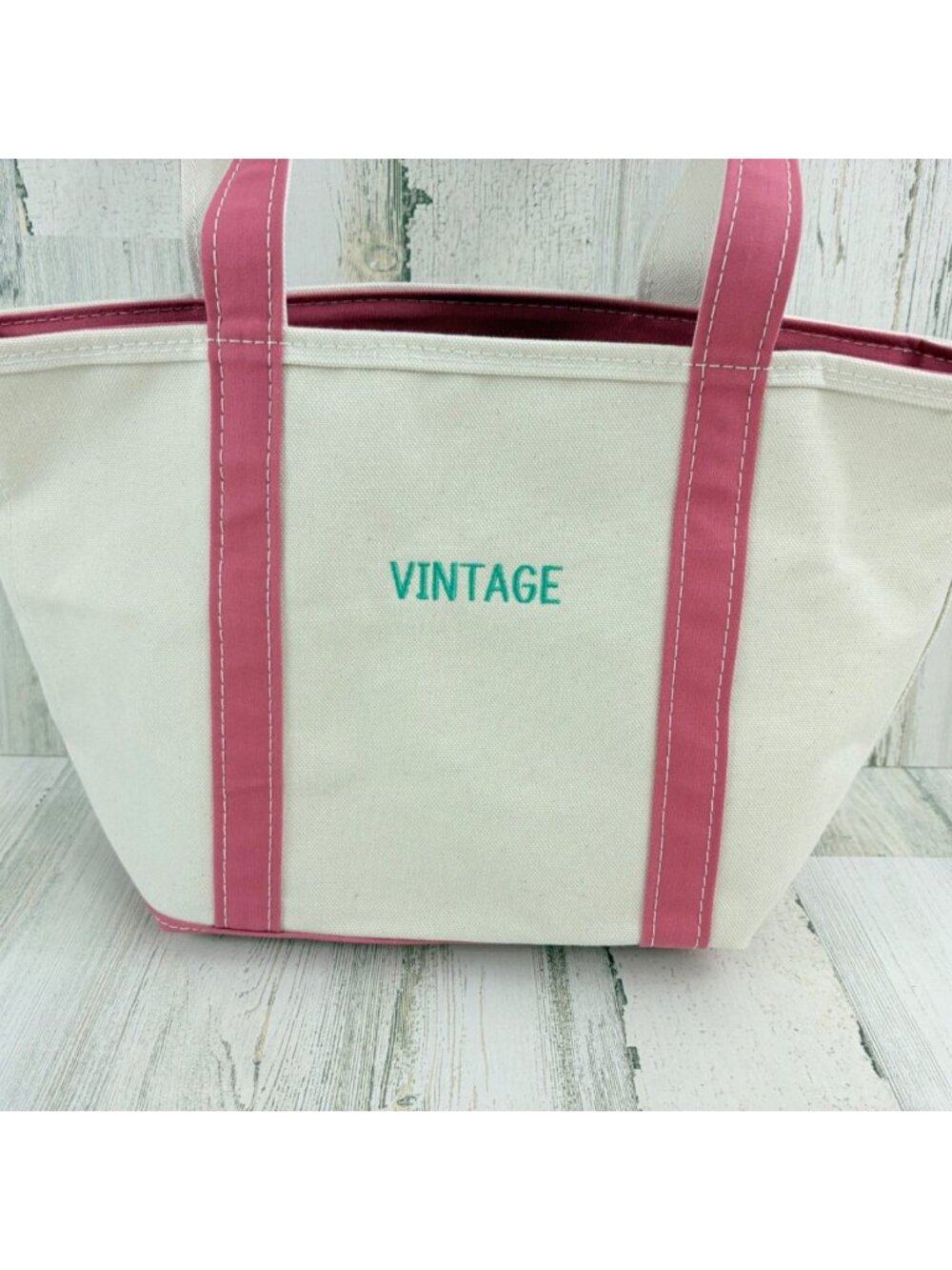 LL Bean Canvas Boat And Tote Bag Vintage Rose Pink Made in USA Zipper Closure - Picture 2 of 16